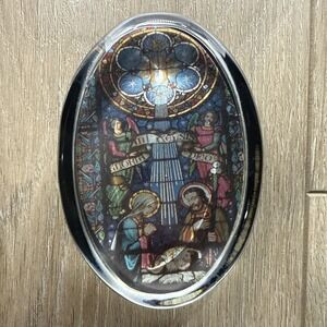 VTG Via Vermont Foil Art Stained Glass Holy Family Nativity Paperweight 3 7/8"‎